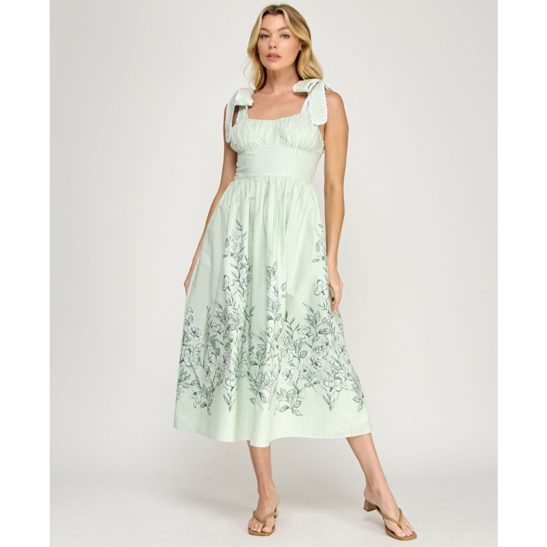 Row A Women's Tie Shoulder Fit & Flare Midi Dress