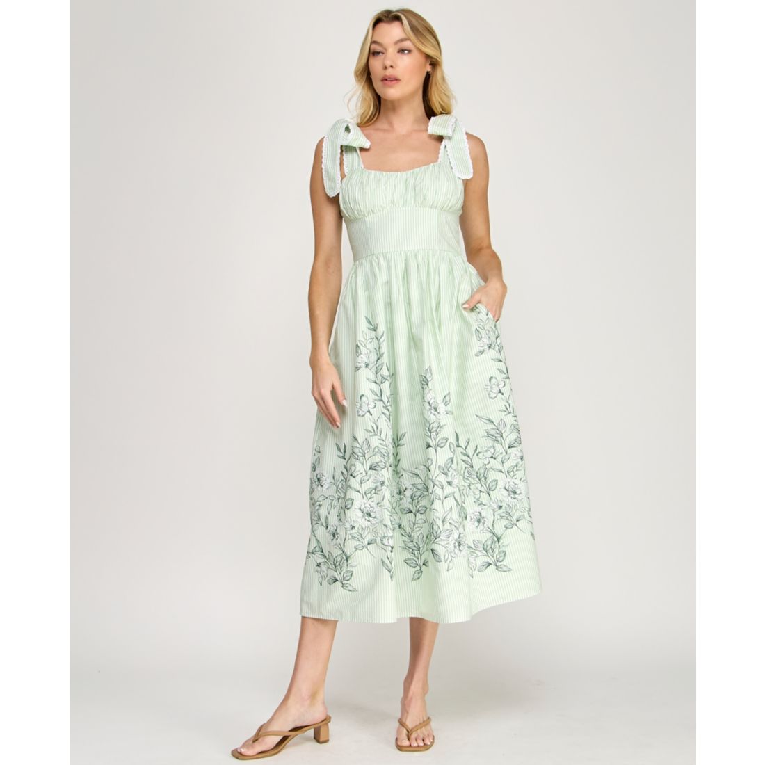 Row A Women's Tie Shoulder Fit & Flare Midi Dress