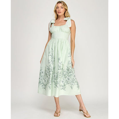 Row A Women's Tie Shoulder Fit & Flare Midi Dress