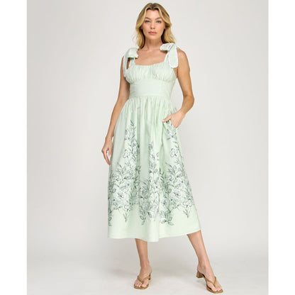 Row A Women's Tie Shoulder Fit & Flare Midi Dress