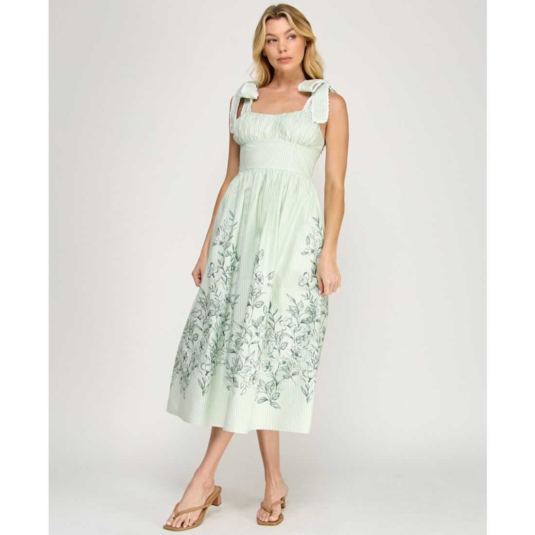 Row A Women's Tie Shoulder Fit & Flare Midi Dress