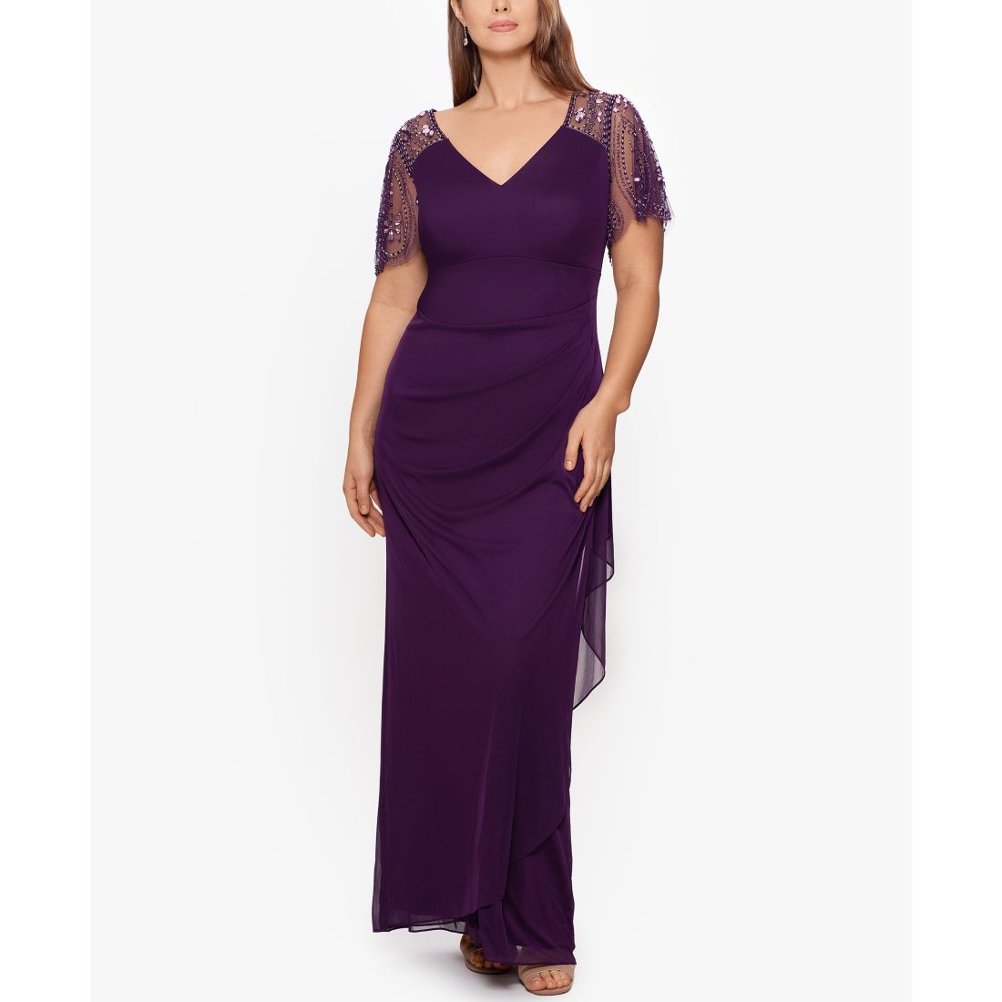 Xscape Plus Size Embellished Sheer Matte Jersey Gown