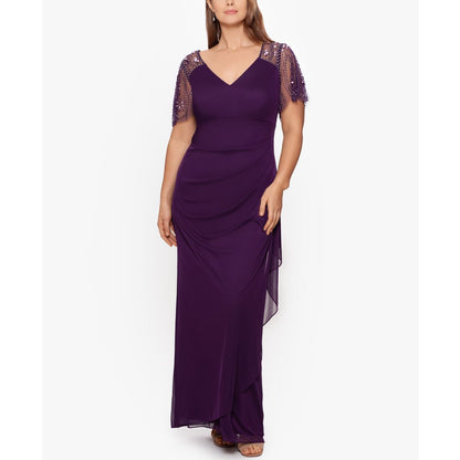 Xscape Plus Size Embellished Sheer Matte Jersey Gown