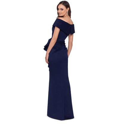 Xscape Scuba Off-The-Shoulder Gown