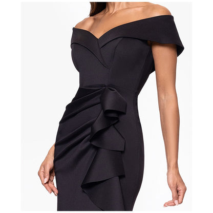 Xscape Scuba Off-The-Shoulder Gown