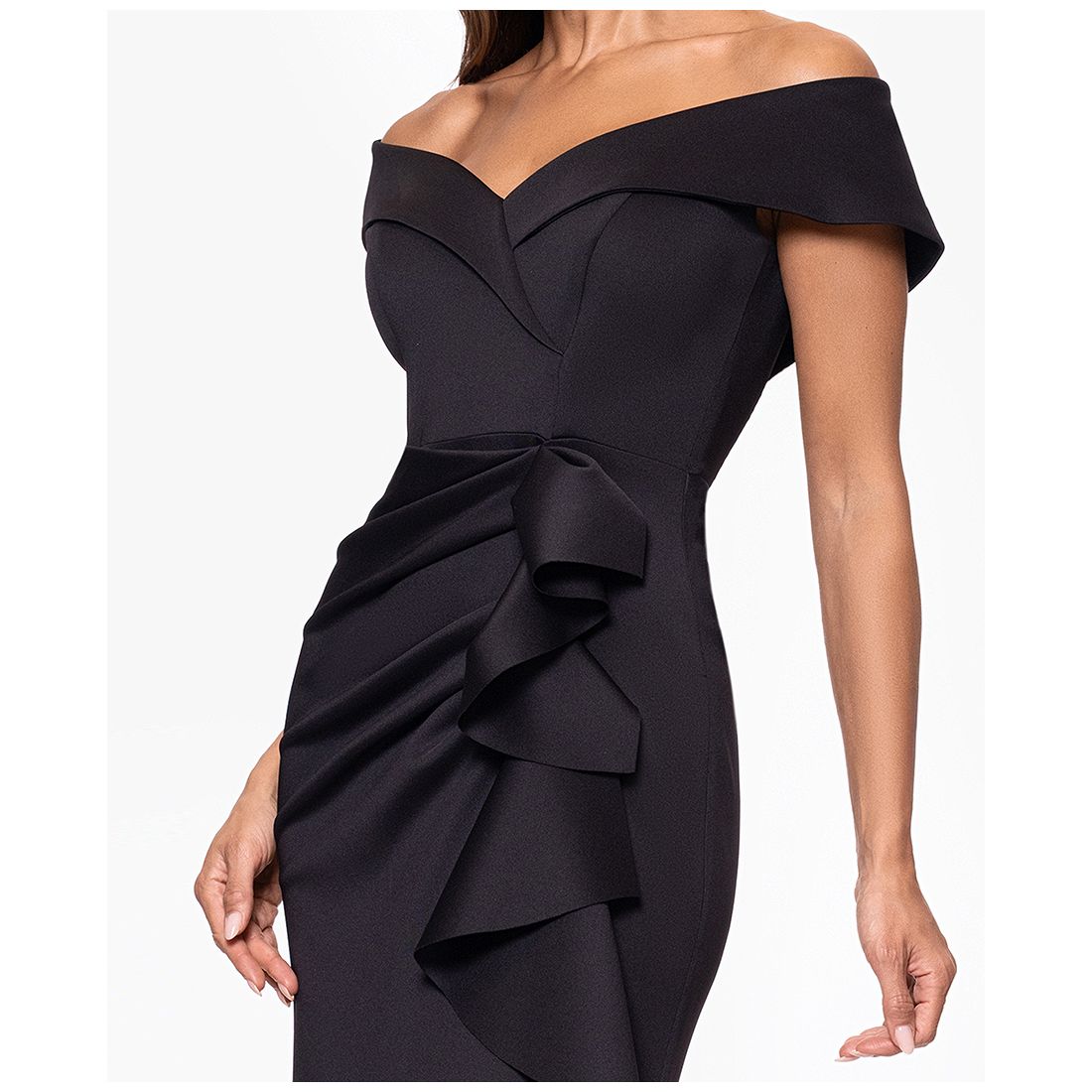 Xscape Scuba Off-The-Shoulder Gown
