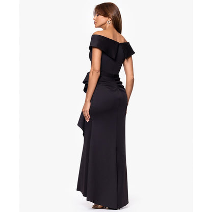 Xscape Scuba Off-The-Shoulder Gown