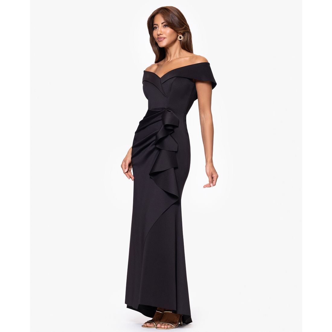 Xscape Scuba Off-The-Shoulder Gown