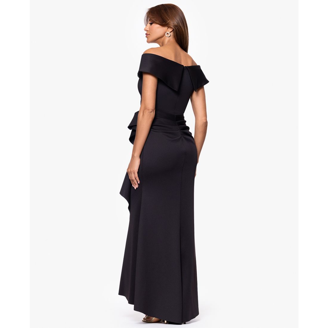 Xscape Scuba Off-The-Shoulder Gown