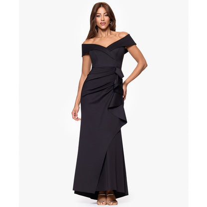 Xscape Scuba Off-The-Shoulder Gown