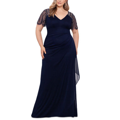 Xscape Plus Size Embellished Sheer Matte Jersey Gown
