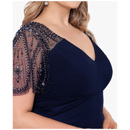 Xscape Plus Size Embellished Sheer Matte Jersey Gown