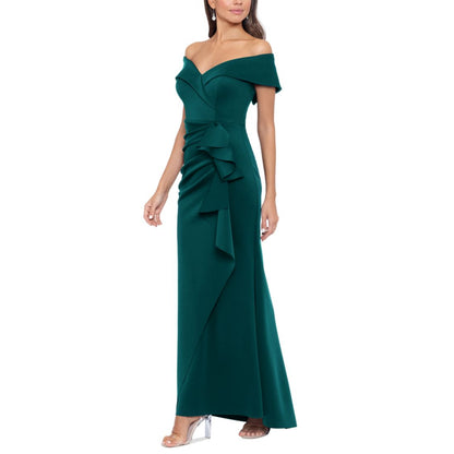 Xscape Scuba Off-The-Shoulder Gown