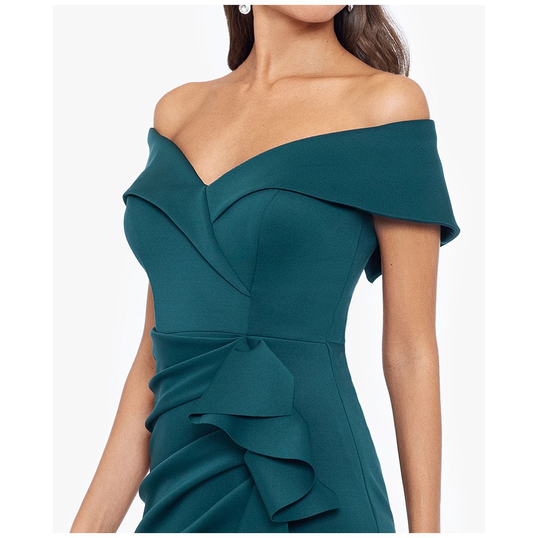Xscape Scuba Off-The-Shoulder Gown