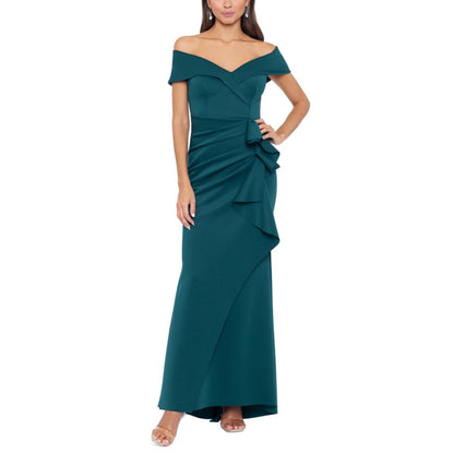 Xscape Scuba Off-The-Shoulder Gown