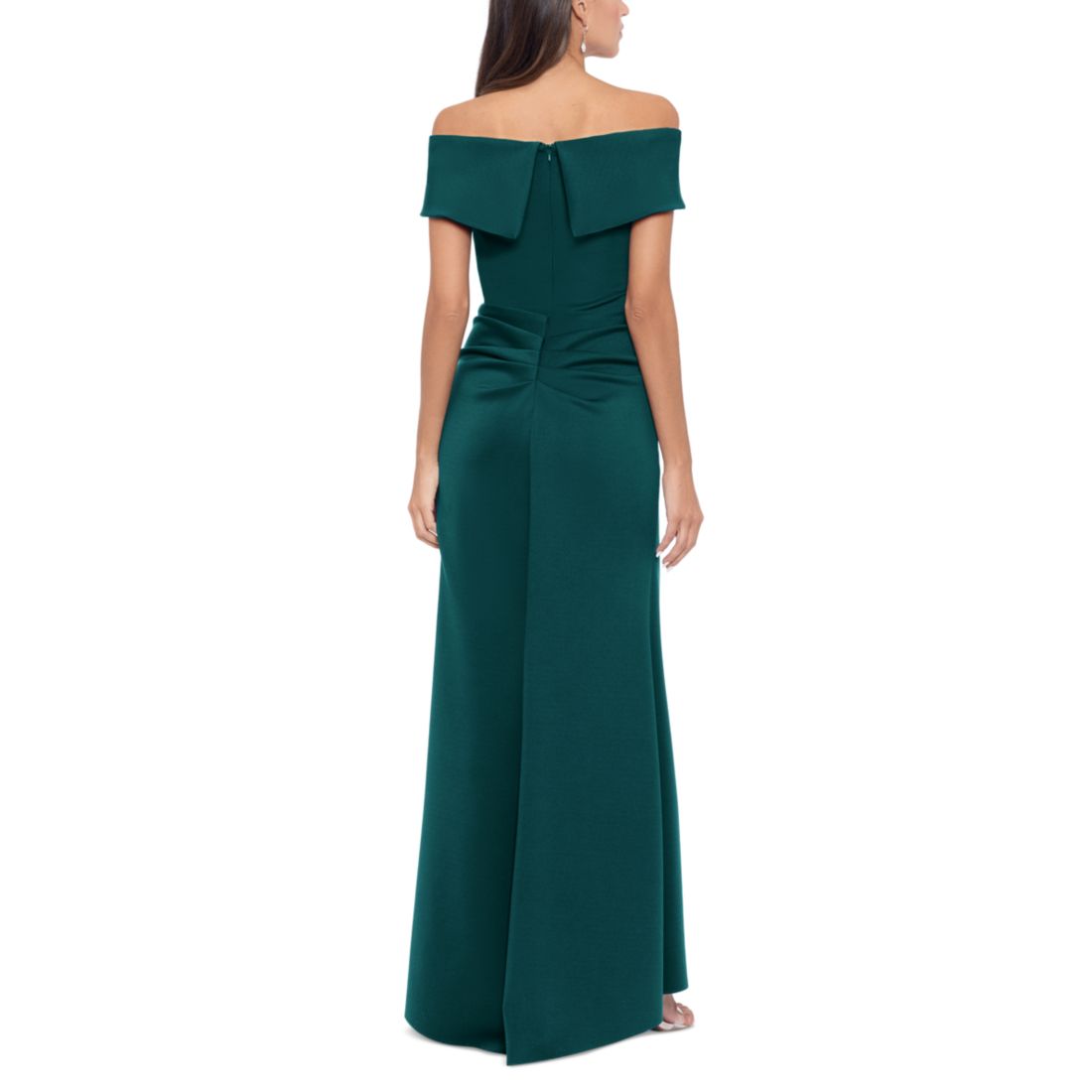 Xscape Scuba Off-The-Shoulder Gown