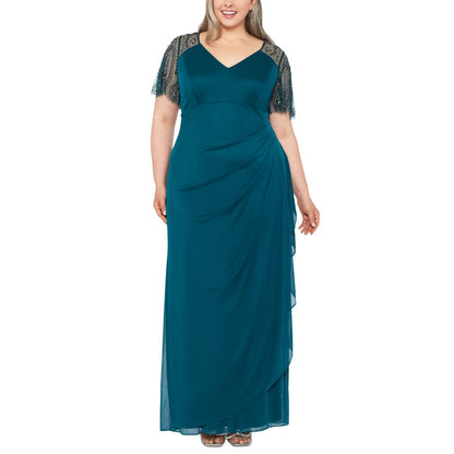 Xscape Plus Size Embellished Sheer Matte Jersey Gown