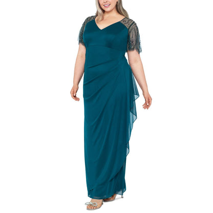 Xscape Plus Size Embellished Sheer Matte Jersey Gown
