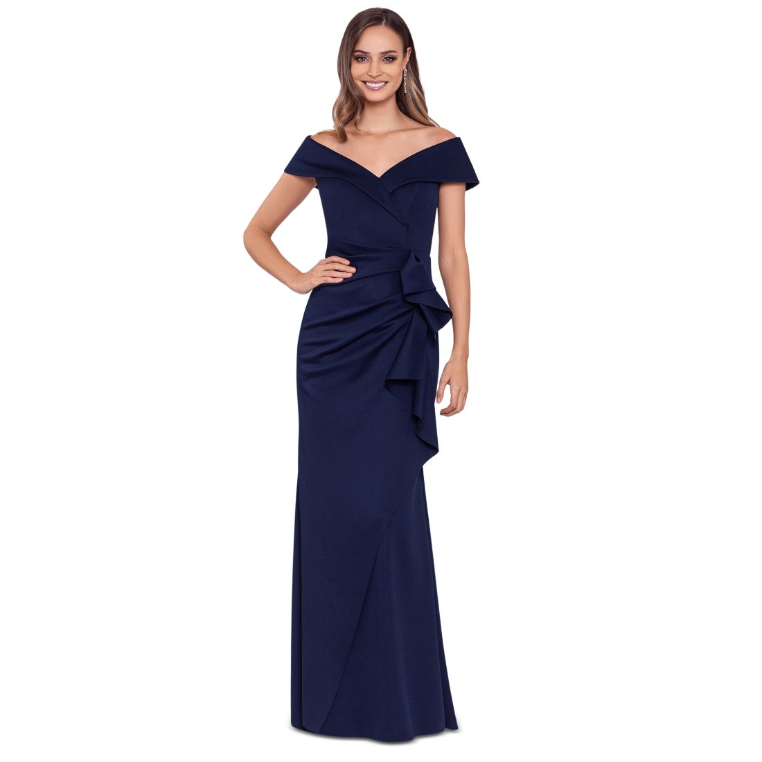 Xscape Petite Off-The-Shoulder Ruffle Gown