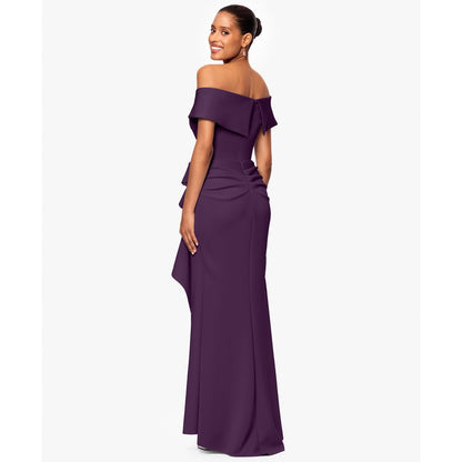 Xscape Scuba Off-The-Shoulder Gown