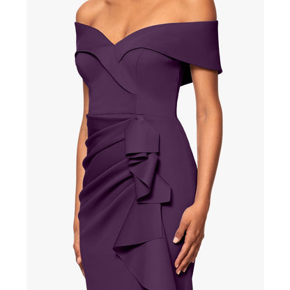 Xscape Scuba Off-The-Shoulder Gown