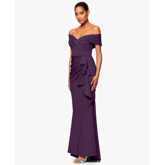 Xscape Scuba Off-The-Shoulder Gown