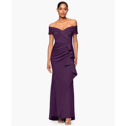 Xscape Scuba Off-The-Shoulder Gown