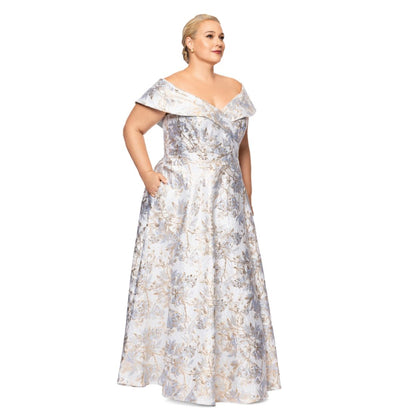 Xscape Plus Size Off-The-Shoulder Brocade Ball Gown