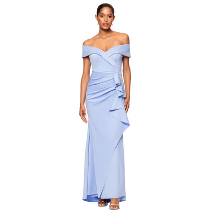 Xscape Scuba Off-The-Shoulder Gown