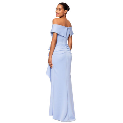 Xscape Scuba Off-The-Shoulder Gown