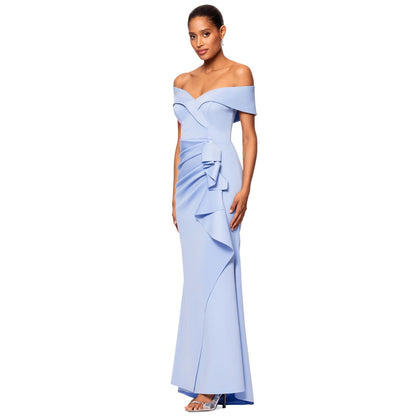 Xscape Scuba Off-The-Shoulder Gown