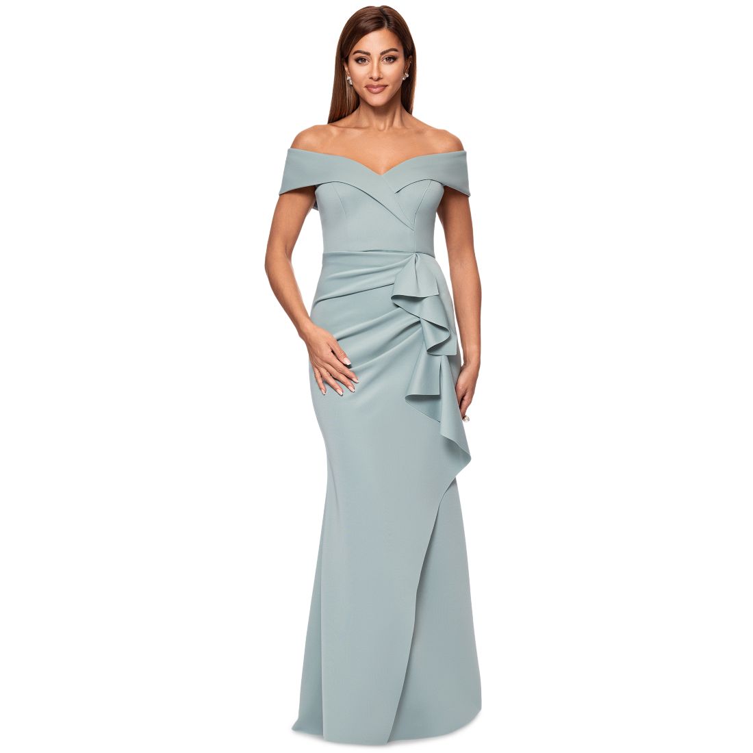 Xscape Scuba Off-The-Shoulder Gown