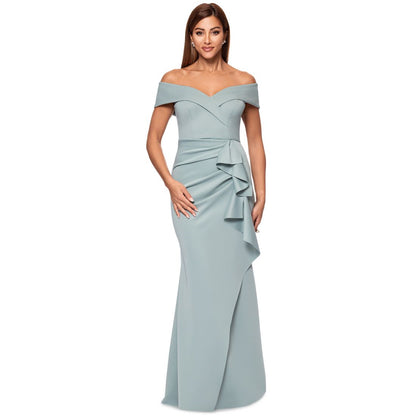 Xscape Scuba Off-The-Shoulder Gown