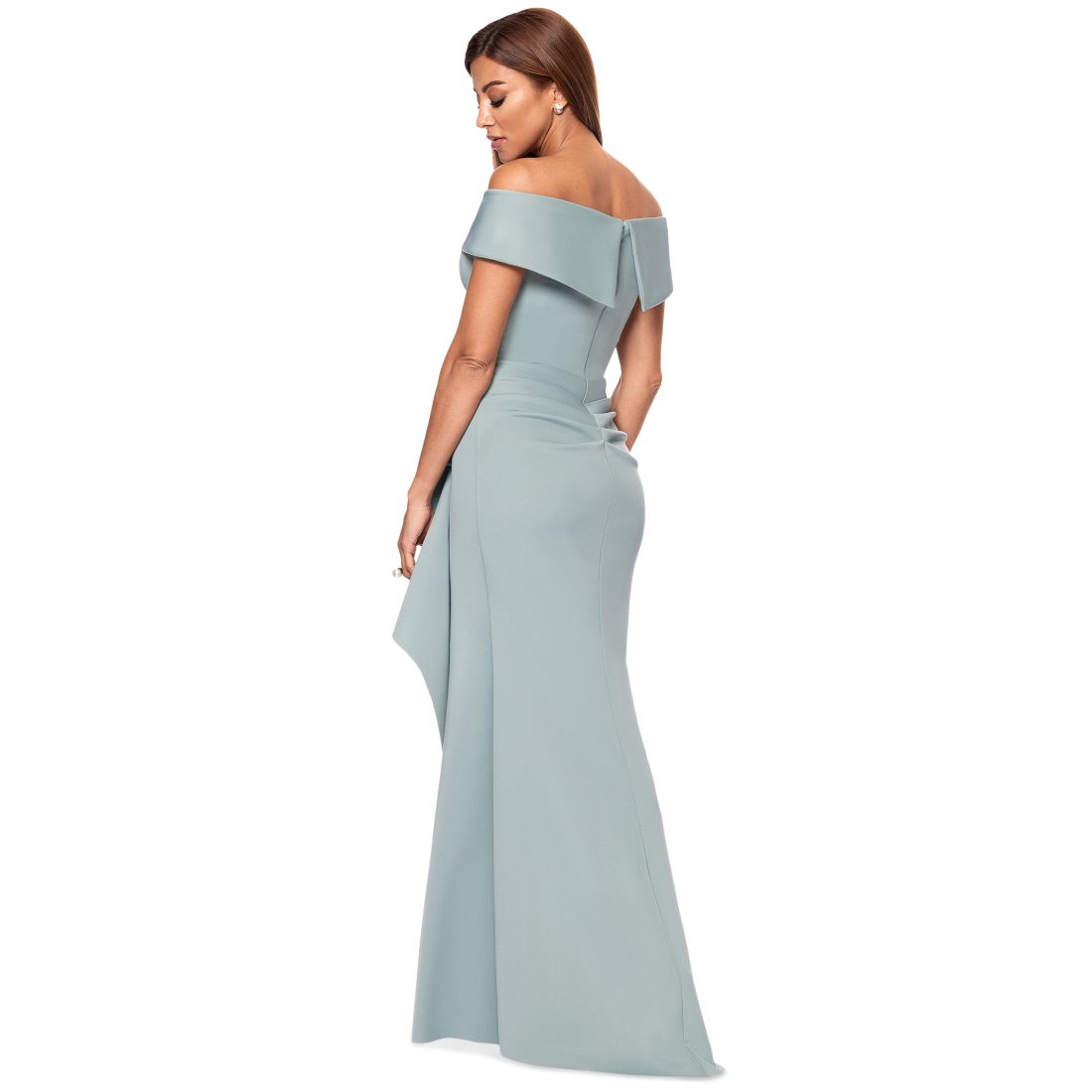 Xscape Scuba Off-The-Shoulder Gown