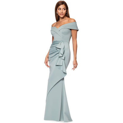 Xscape Scuba Off-The-Shoulder Gown