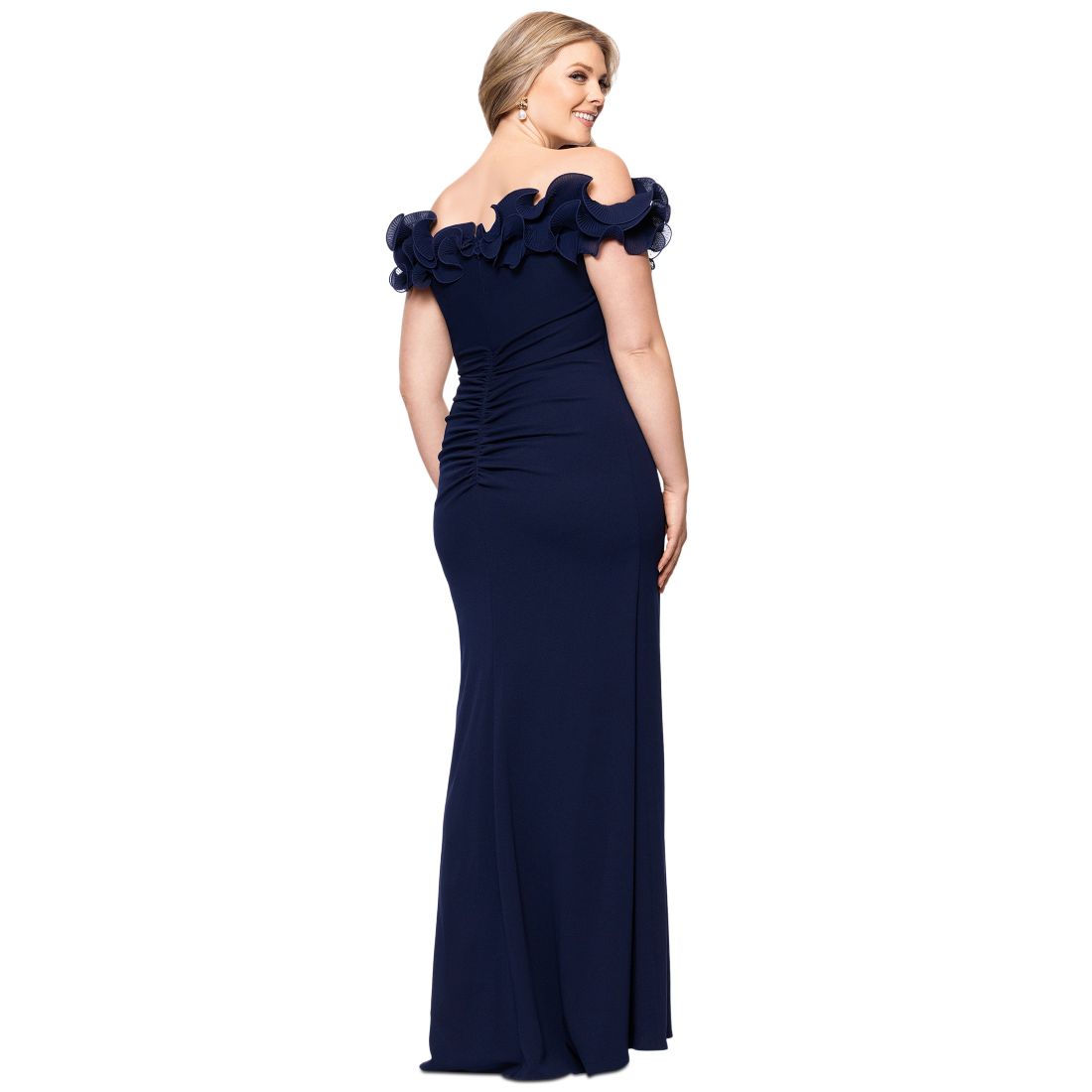 Xscape Plus Size Ruffled Side-Slit Evening Gown