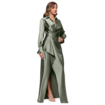 Xscape Women's Satin Shirtdress Gown