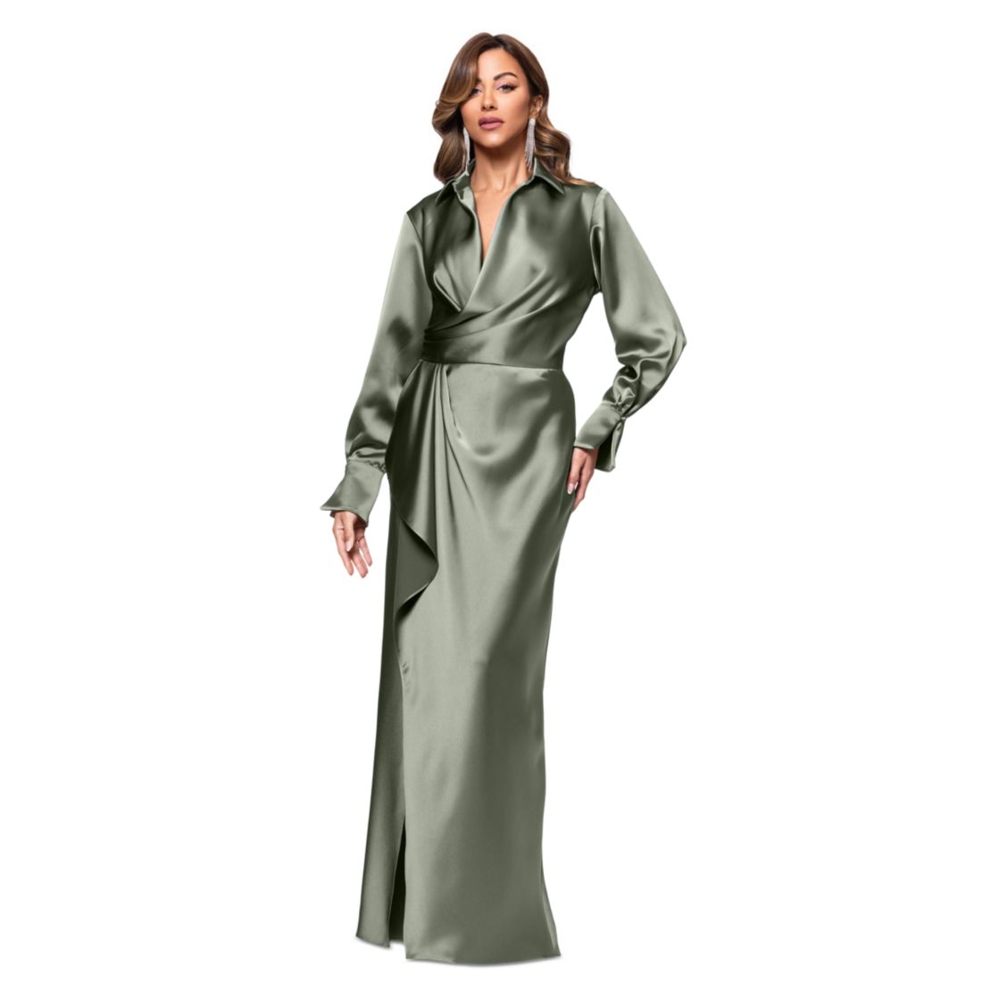 Xscape Women's Satin Shirtdress Gown