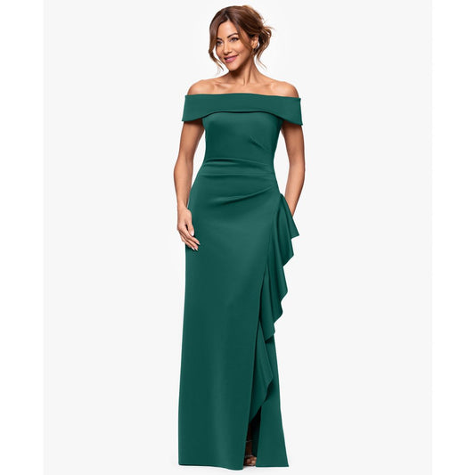 Xscape Women's Off-The-Shoulder Ruffled Side-Slit Gown
