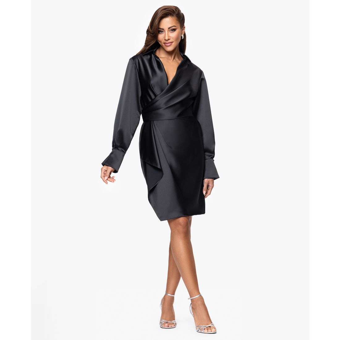 Xscape Women's Long Sleeve Midi Dress
