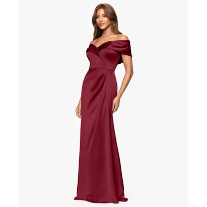 Xscape Women's Off-The-Shoulder Short Sleeve Satin Long Dress
