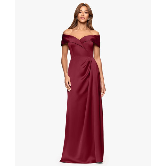 Xscape Women's Off-The-Shoulder Short Sleeve Satin Long Dress