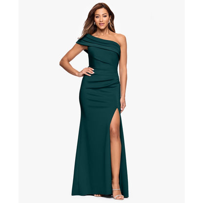 Xscape Women's One-Shoulder Pleat Long Dress