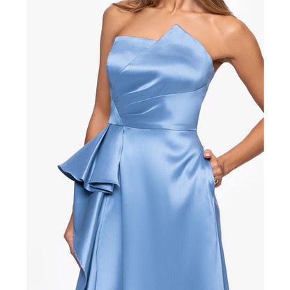 Xscape Women's Strapless Side Ruffle Satin Ball Gown
