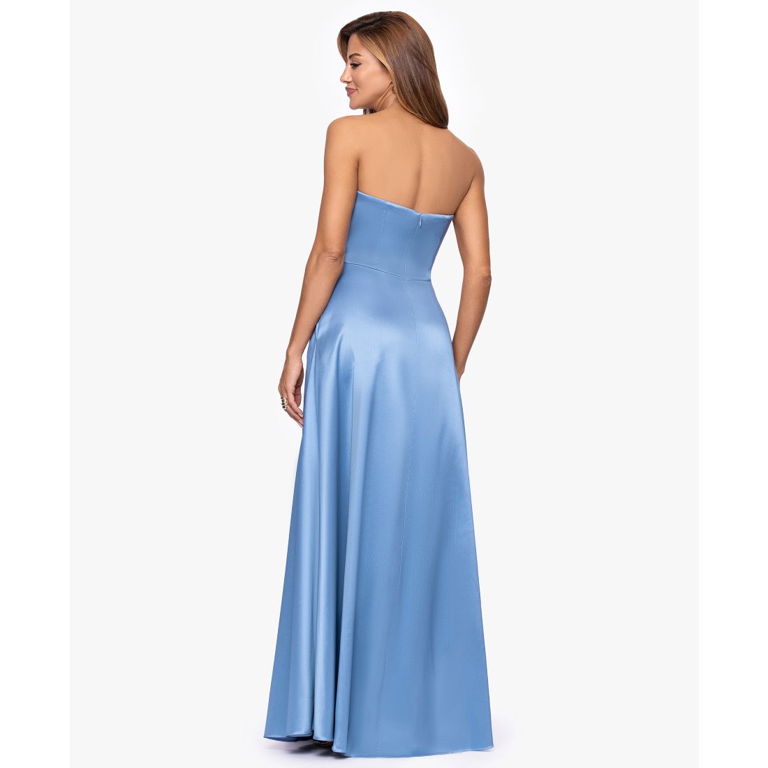 Xscape Women's Strapless Side Ruffle Satin Ball Gown