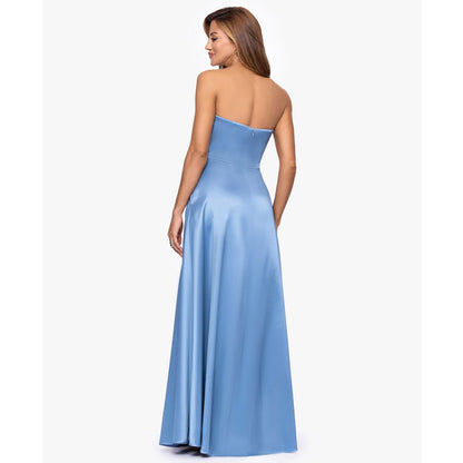 Xscape Women's Strapless Side Ruffle Satin Ball Gown