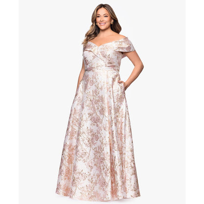 Xscape Plus Size Off-The-Shoulder Brocade Ball Gown