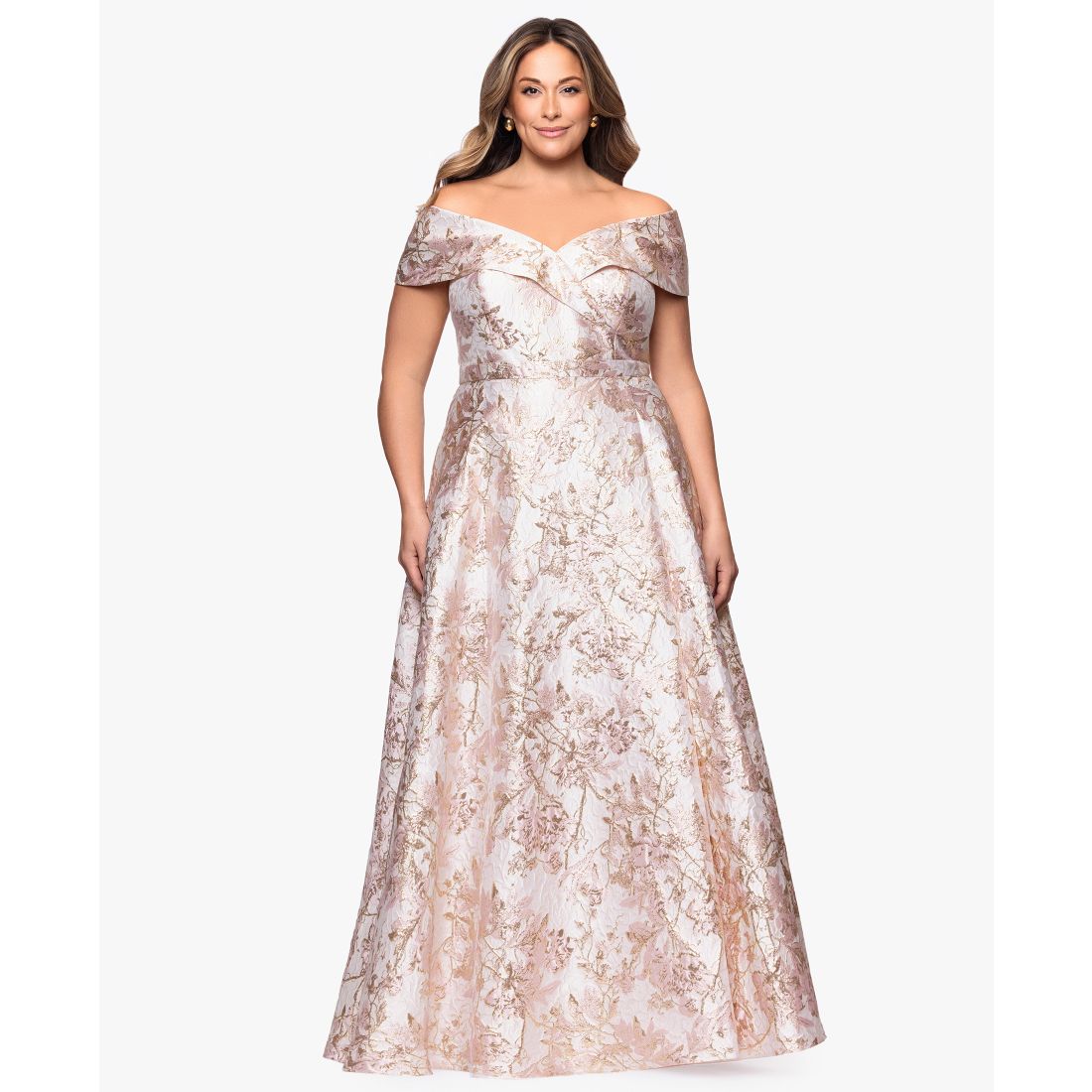 Xscape Plus Size Off-The-Shoulder Brocade Ball Gown