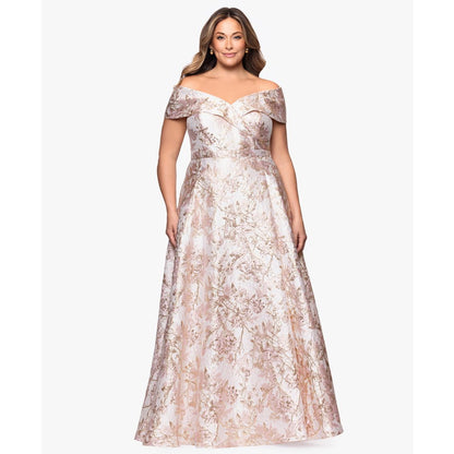 Xscape Plus Size Off-The-Shoulder Brocade Ball Gown