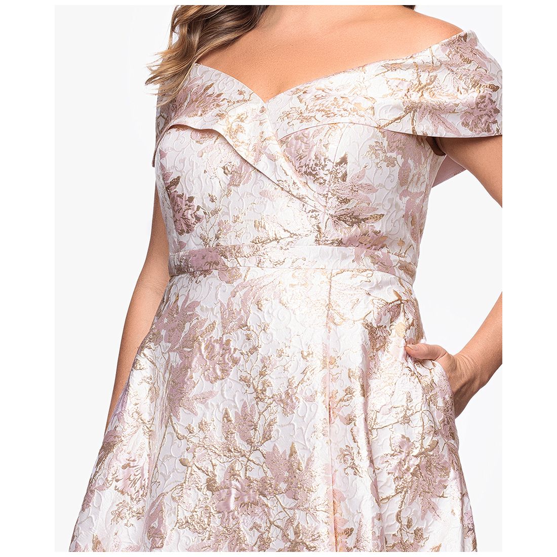 Xscape Plus Size Off-The-Shoulder Brocade Ball Gown